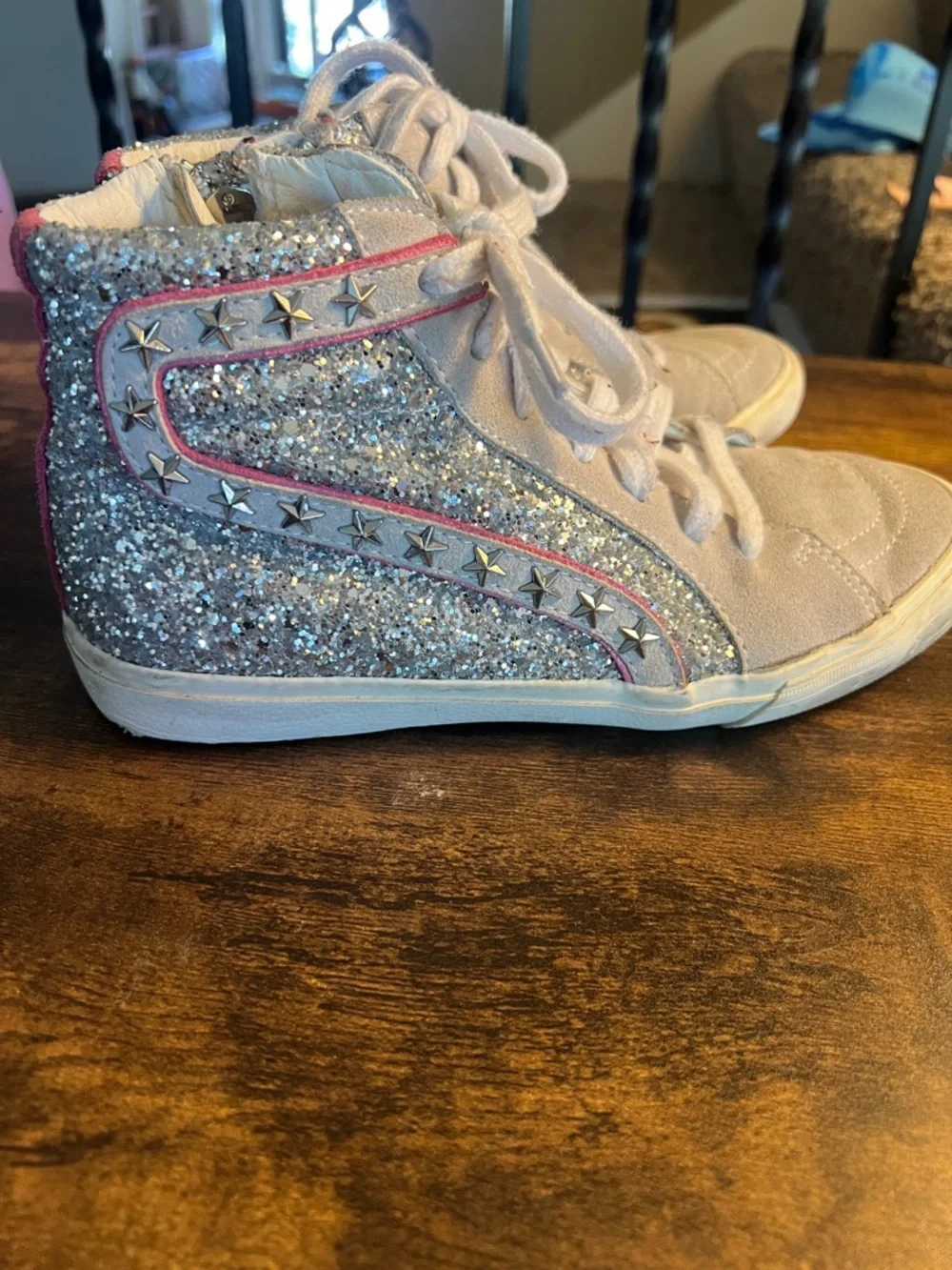 Vintage Havana Silver Glitter High-Top Sneakers with Pink Trim